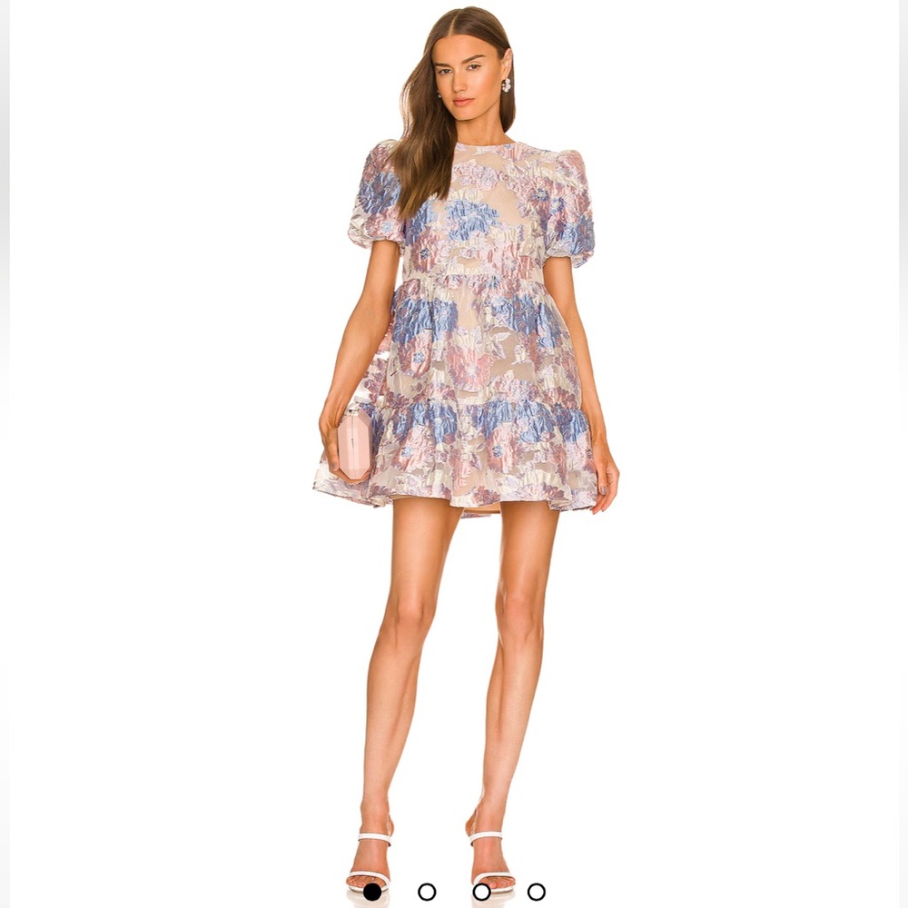 Elliatt Pastel Floral Jacquard Mini Dress - Blush, Light Blue Size XS- Worn Once